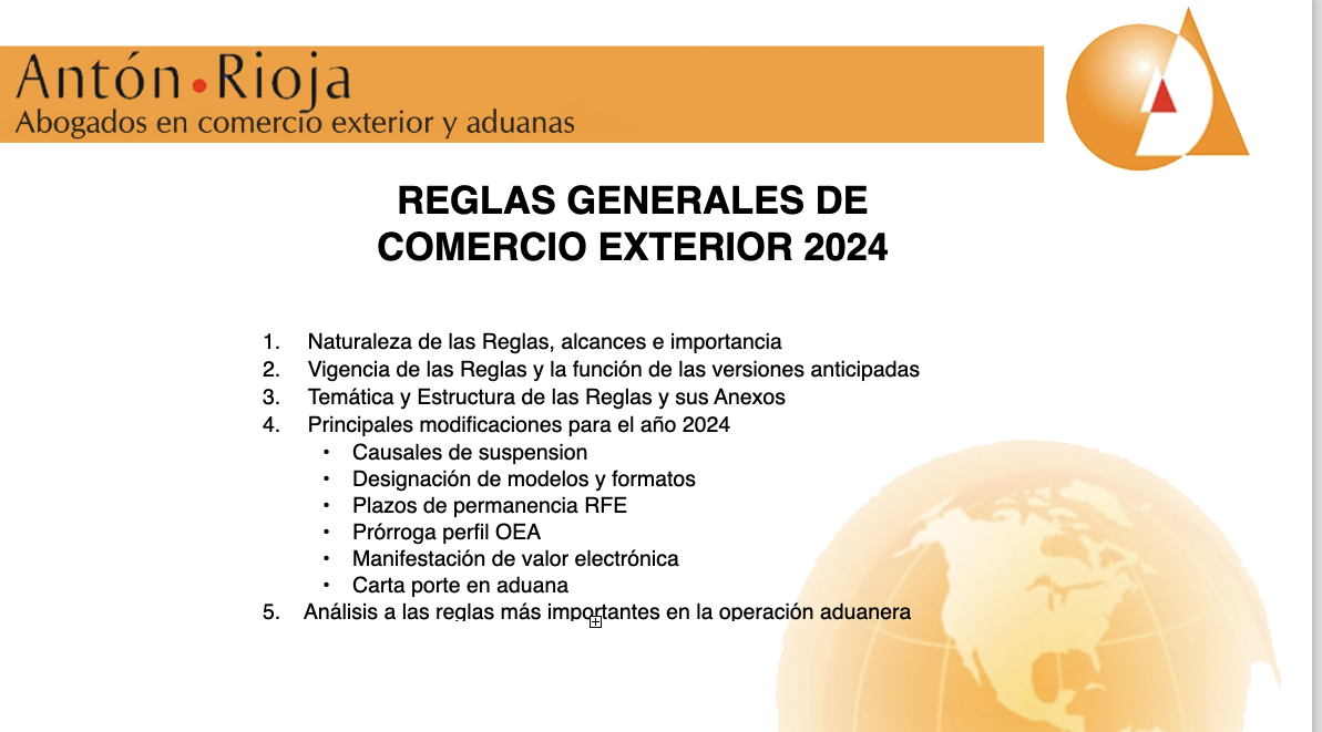 REGLAS GENERALES DE COMERCIO EXTERIOR 2024 Antón Rioja