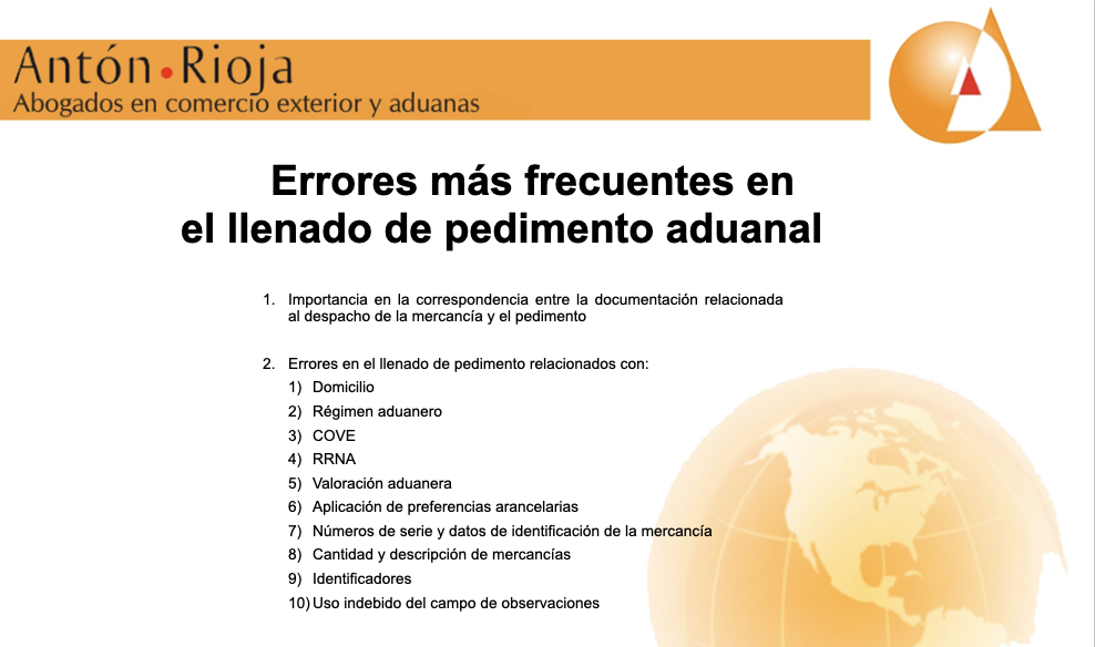 ERRORES MAS FRECUENTES EN EL LLENADO DE PEDIMENTO ADUANAL - Antón Rioja